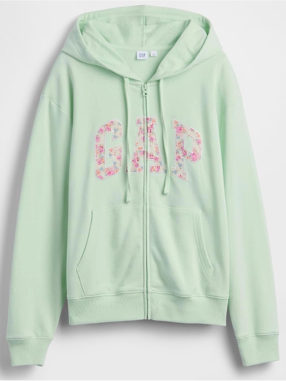GAP Mint Green Zip-Up Hoodie with Floral Logo
